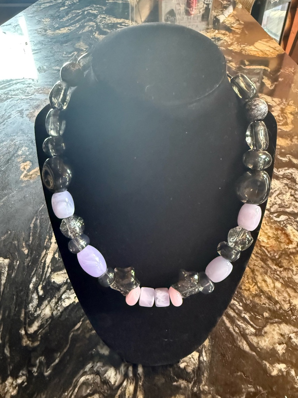 Handcrafted Lavender and Smoky Glass Bead Necklace - Women Jewelry